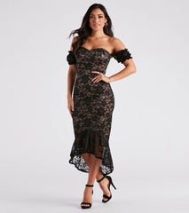 Elegant Miss Lace High Low Midi Dress