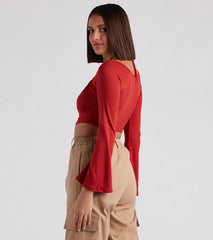 Effortlessly Sultry Bell Sleeve Crop Top