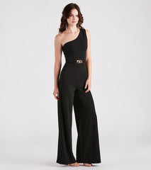 Chain Direction One Shoulder Crepe Jumpsuit
