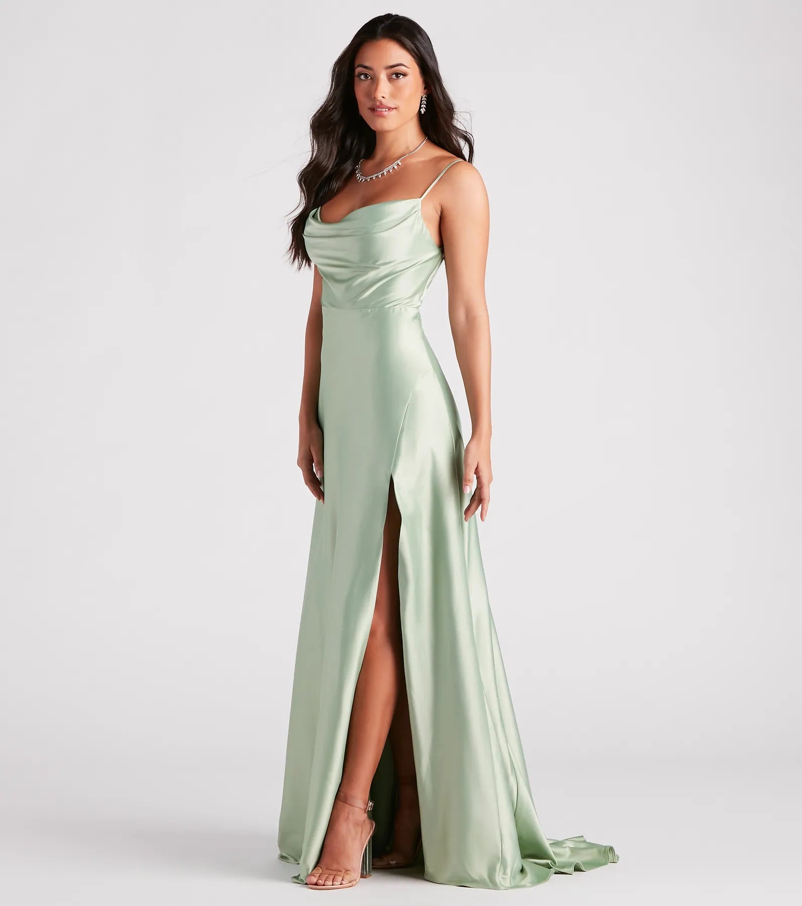 Marva Formal Satin Cowl Neck Dress