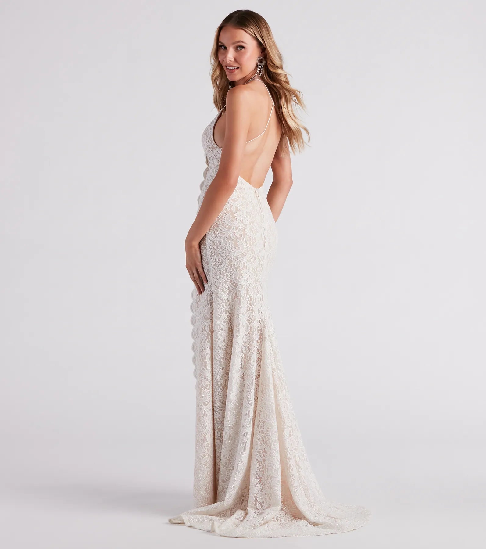 Cora Lace V-Neck Mermaid Formal Dress