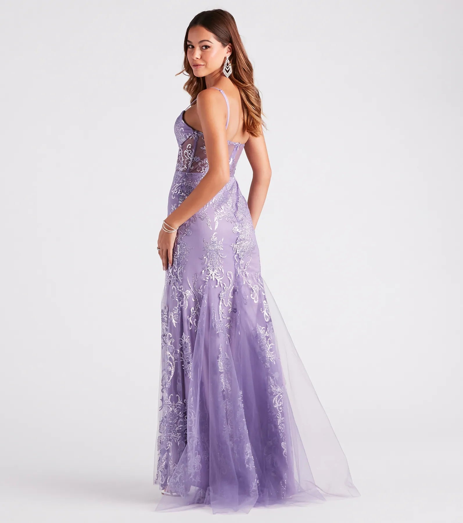 Keria Formal Glitter Lace Mermaid Dress