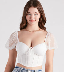Cute Staple Mesh Puff Sleeve Bustier
