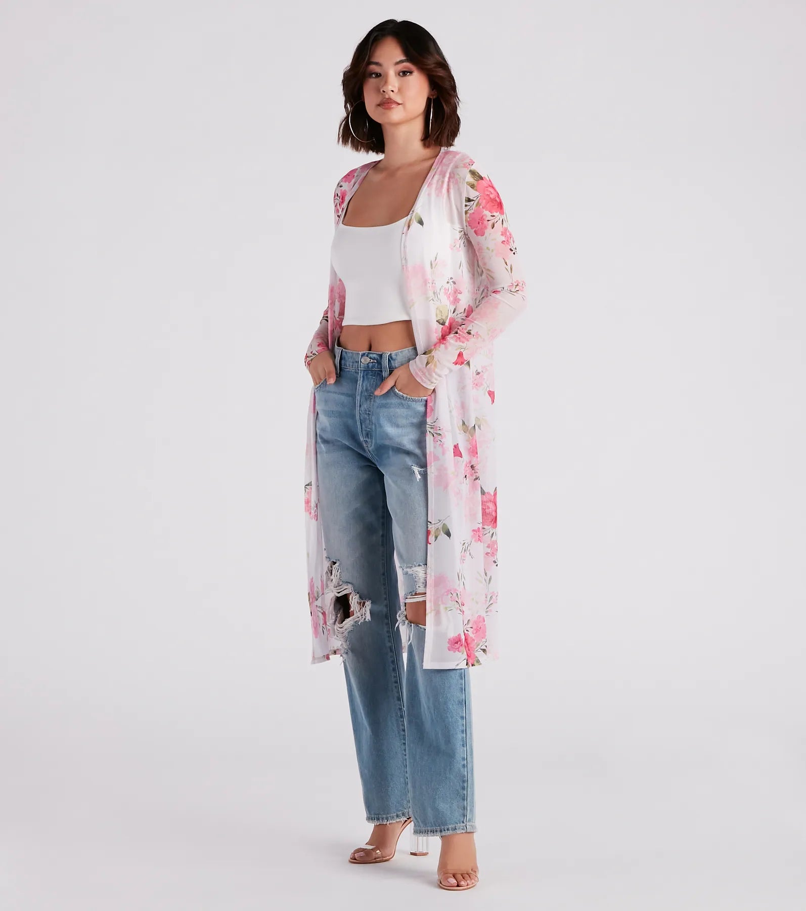 Full Bloom Floral Mesh Duster
