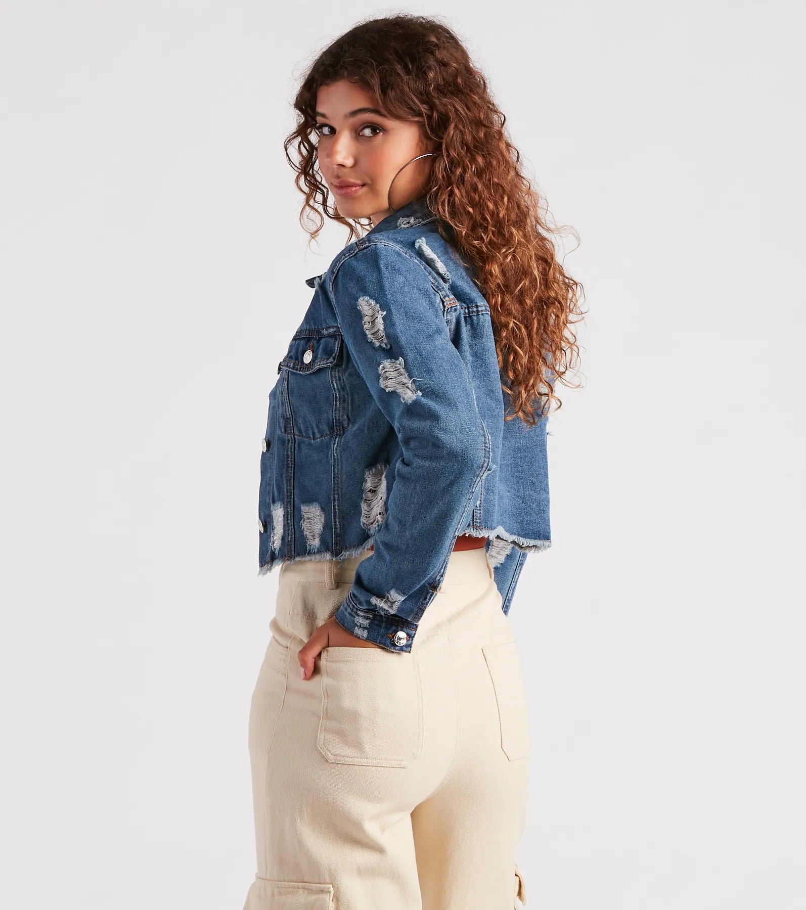 New Fave Distressed Cropped Denim Jacket