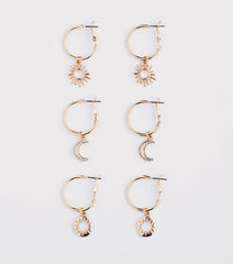 Boho Charm Huggie Hoop Earring Set