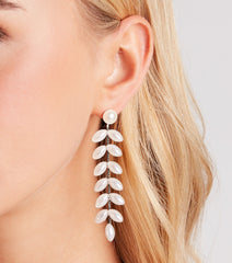Bound To Shine Faux Pearl Leaf Earrings
