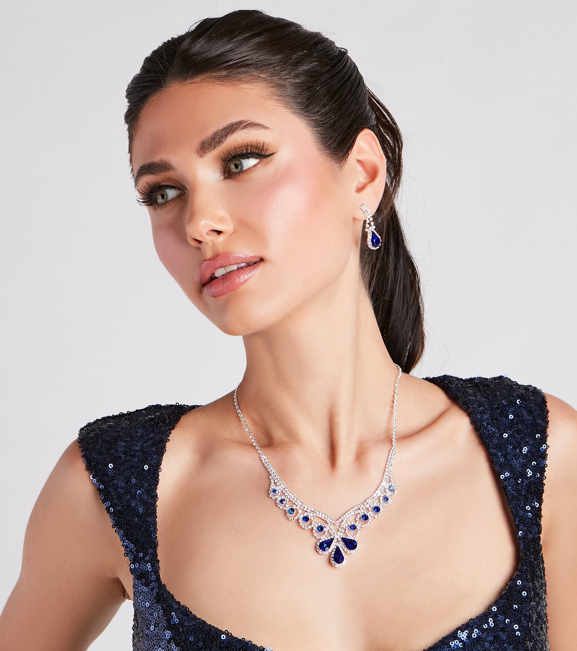 Dramatic Glamour Gemstone Necklace And Earrings Set