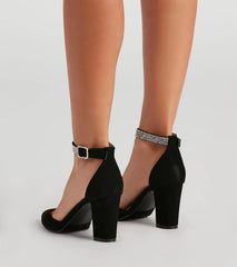 Classic Glamour Rhinestone Strap Pumps